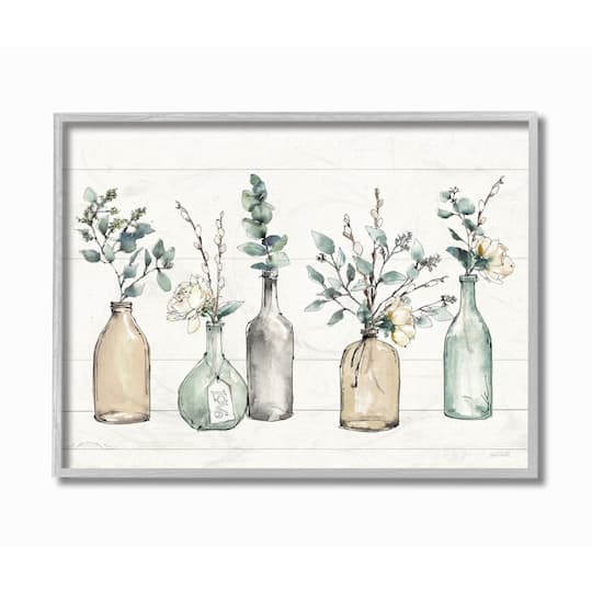 Stupell Industries Plants in Bottle Vases Wall Art in Gray Frame